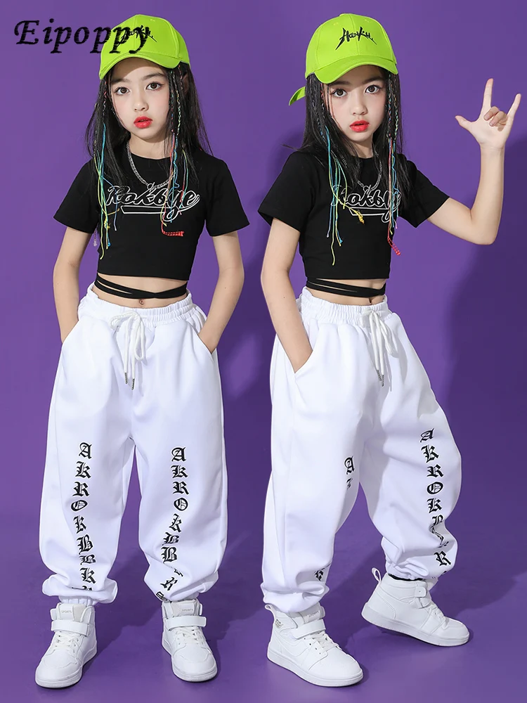 Girls Street Dance Costume, trajes de jazz infantil, roupas da moda, roupas exercício