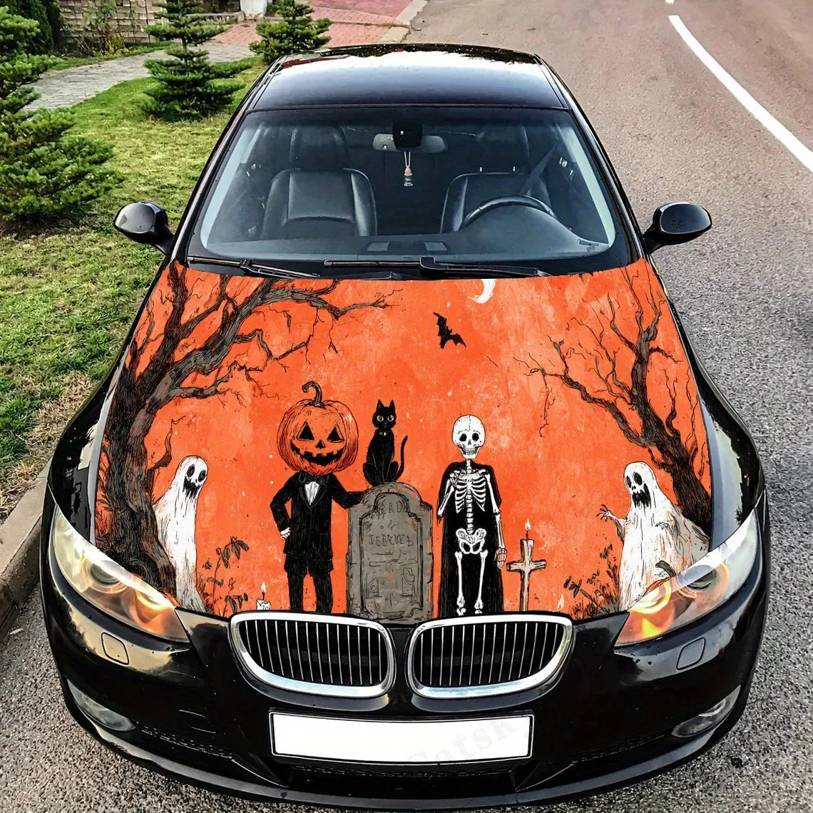 

Skeleton and Pumpkin Man print,car hood stickers,PVC waterproof Self adhesive car hood sticker,car hood decoration protection st