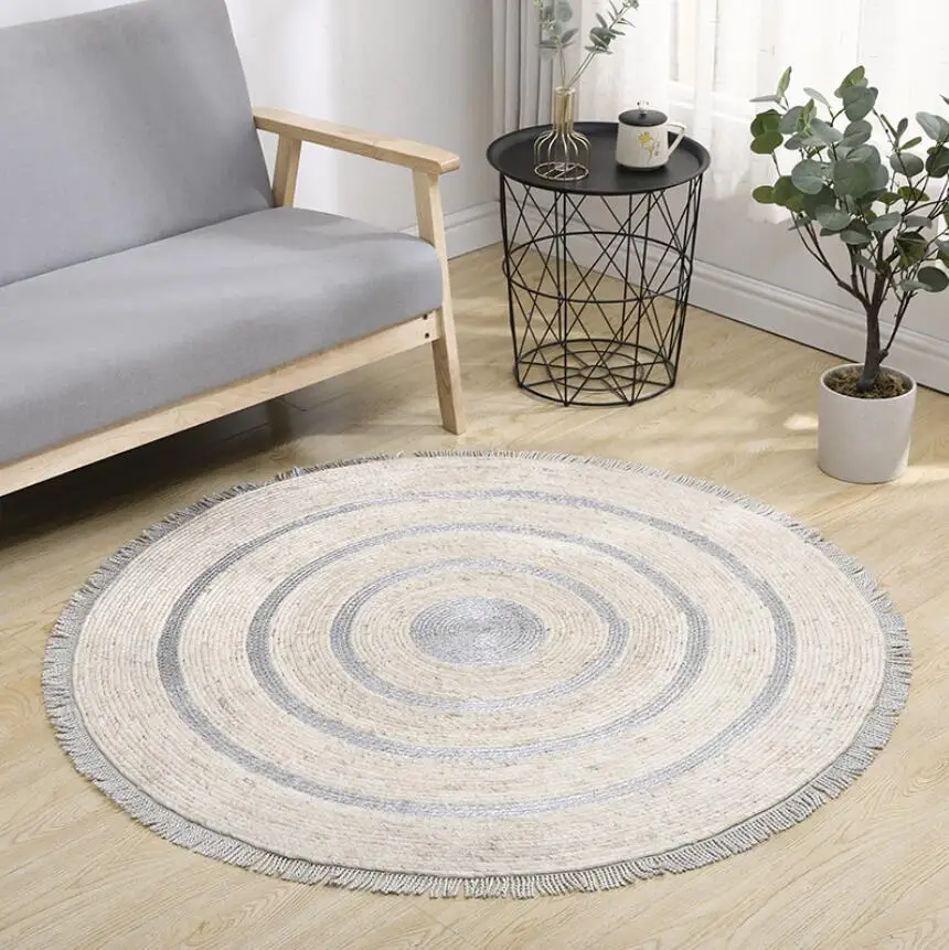 Japan Round Woven Rugs Handmade Rattan Carpet With Tassel for Bedroom Living Room Home Decor Floor Mats Chic Room Door Mat