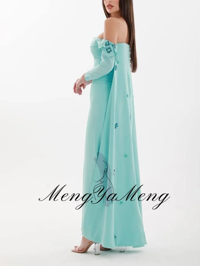 ZHUISHU Mintgrüne Ballkleider mit U-Boot-Ausschnitt und langen Ärmeln und Applikationen, maßgeschneiderte Saudi-Kleider für formelle Anlässe in A-Linie