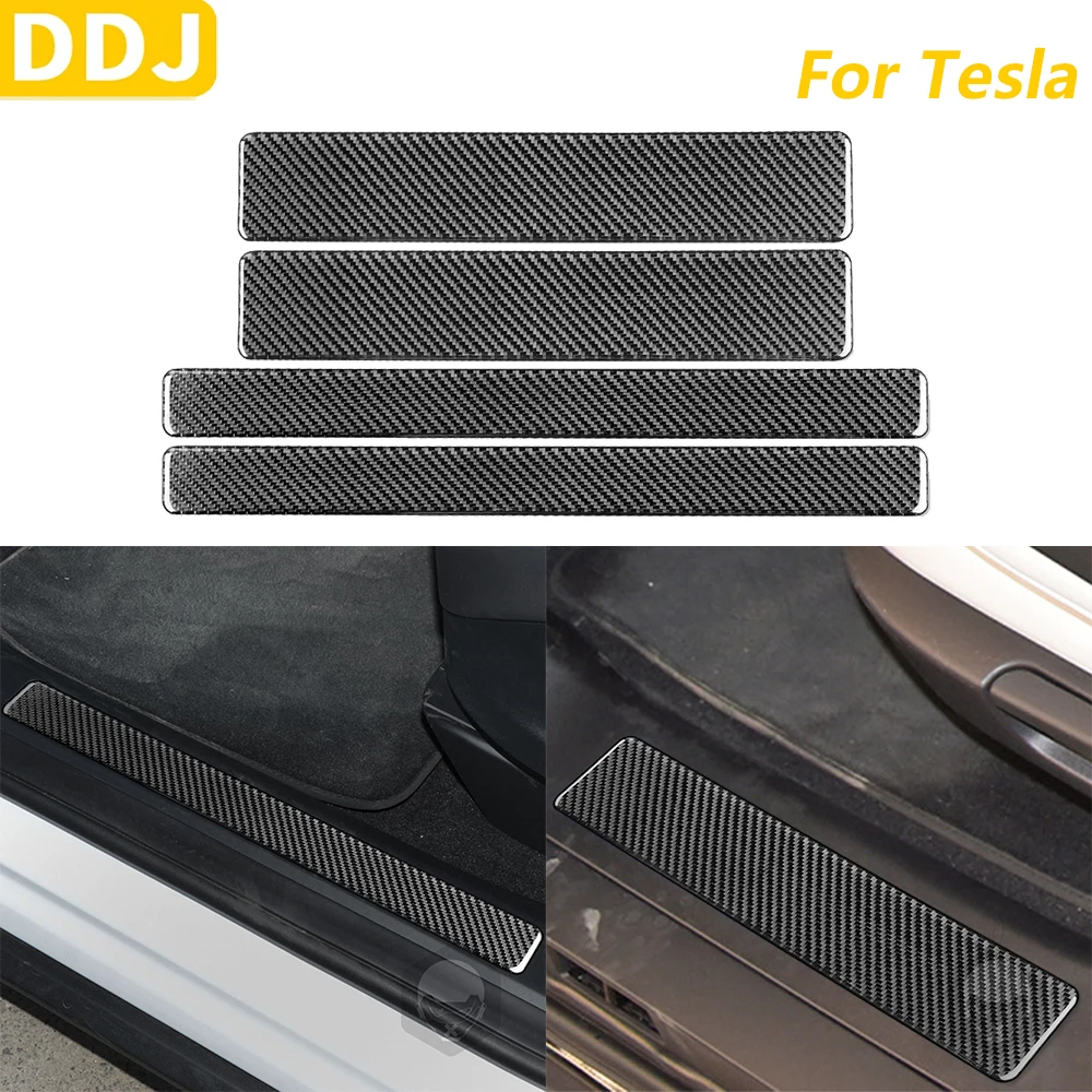 

For Tesla Model X 2018-2020 Real Carbon Fiber Inner Door Threshold Sill Panel Decorative Strips Car Accessories Interior Sticker