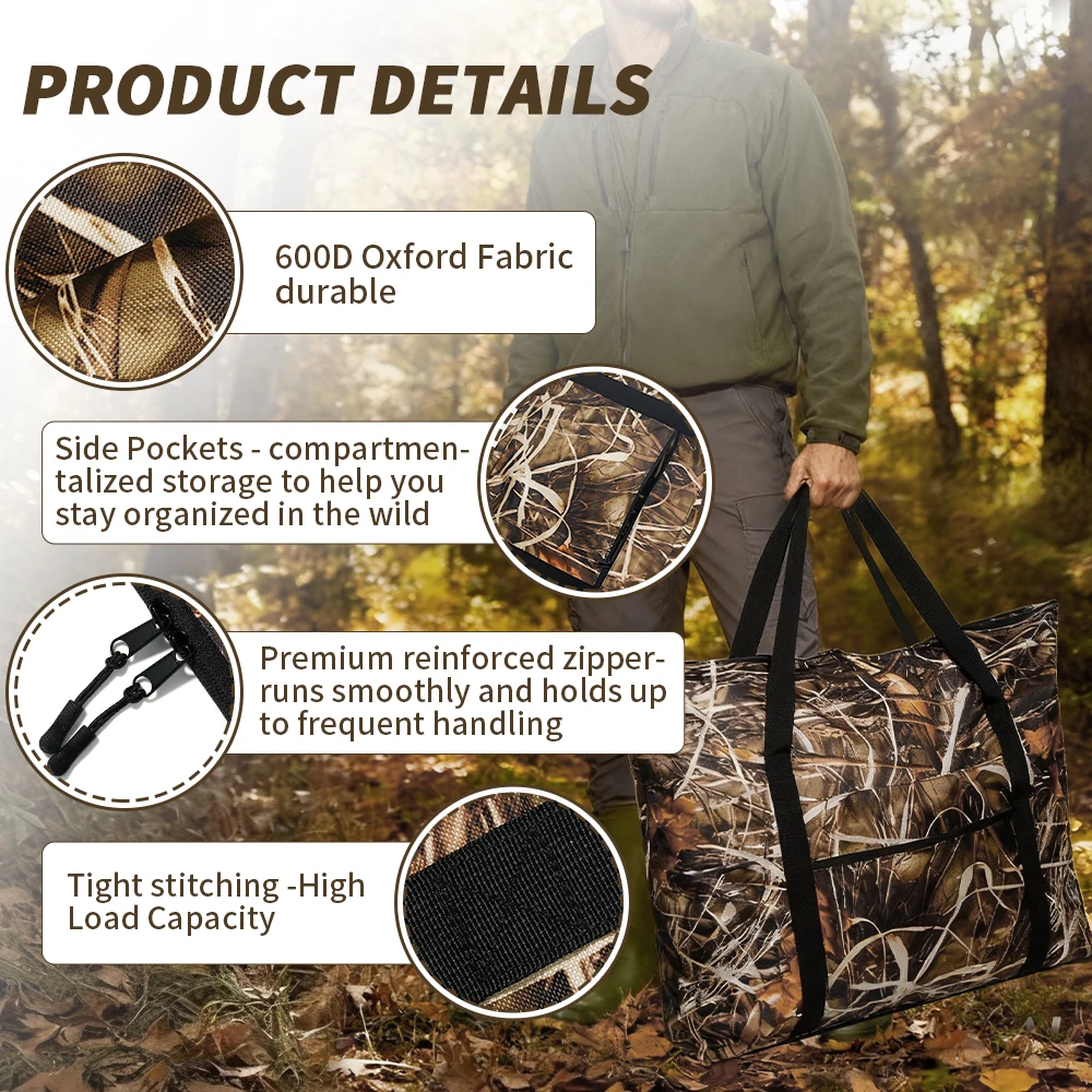 Camo Duck Decoy Bag Scent Proof Large Capacity Waterfowl Storage Tote for Outdoor Marsh Duck Goose Hunting