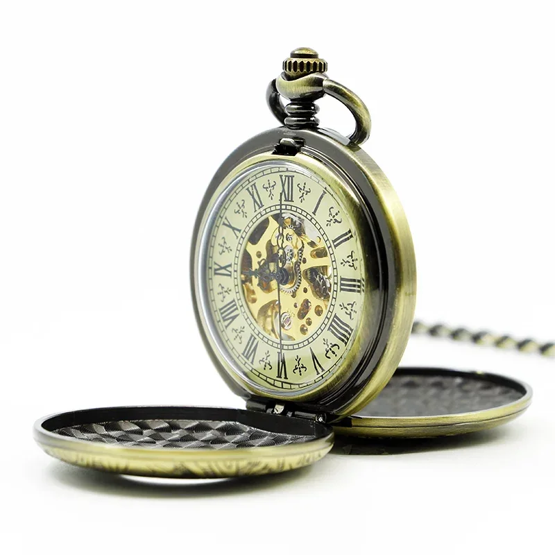 PJX1252 อัตโนมัตินาฬิกาพ็อกเก็ตนาฬิกาโครงกระดูกแฟชั่น Fob ทองแดง Steampunk ประณีต Bronze นาฬิกาของขวัญ