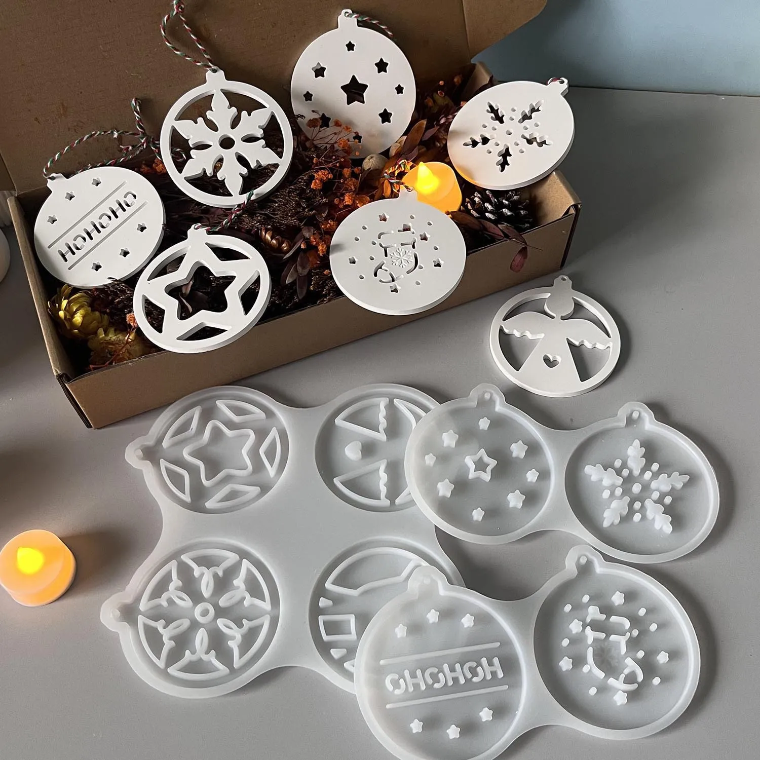 

Christmas Ornament Mold DIY Round Tree Tag Decor Resin Plaster Hanging Sign Craft Personalizable Gift Topper for Festive Decor