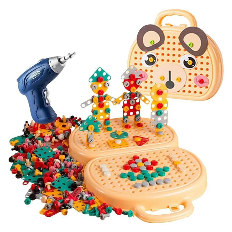 

B49B-3D Play Toolbox With Electric Drill Mosaic Puzzle Tool Set Early Education Toolbox For 3-12 Year Old Kids Durable