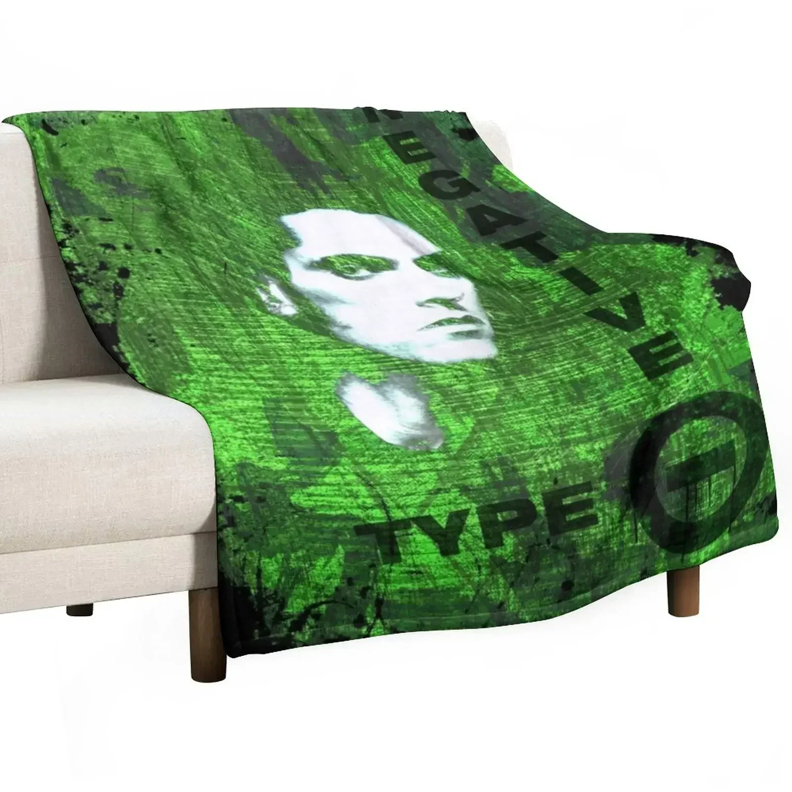 

Type O Negative - Peter Steele - (Creepy Green) Light Version. Throw Blanket Custom Vintage Heavy Blankets