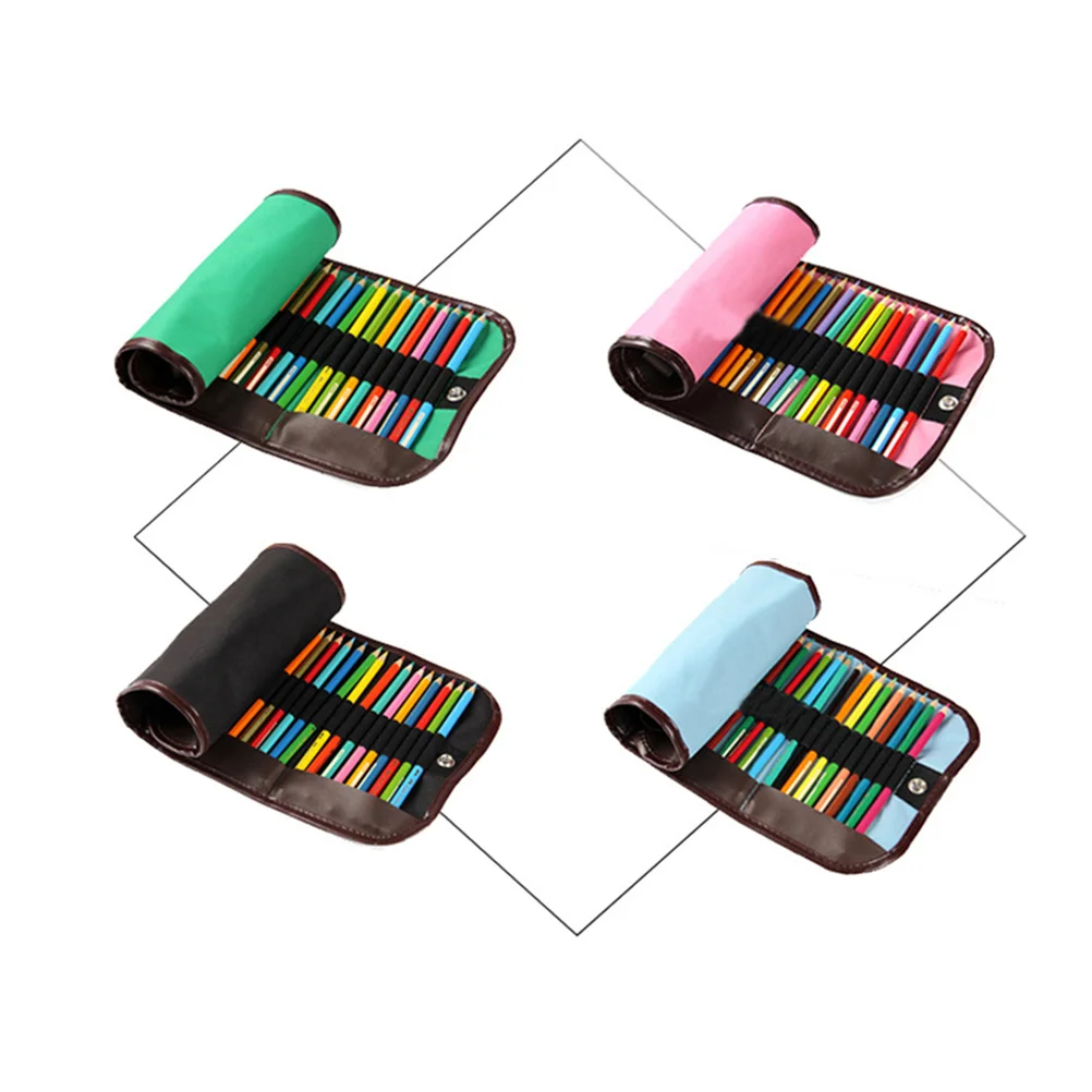 

Portable Rollup Pencil Case 48 Slots Canvas Organizer Colored Pencil Storage Bag Black Art Supplies Color Pencils Bag