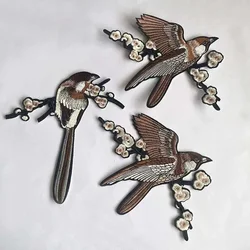 Magpie Plum Blossom Applique Patches Clothes Stickers,fabric Bird Flowers Branches Embroidery Iron on Patch for Clothing,Dress