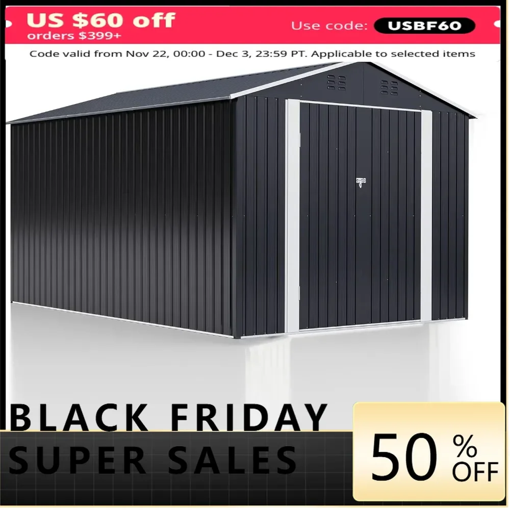 

8 x 12 FT Outdoor Storage Shed, Metal Garden Shed with with Updated Frame Structure, Tool Sheds for Backyard Garden Patio Lawn