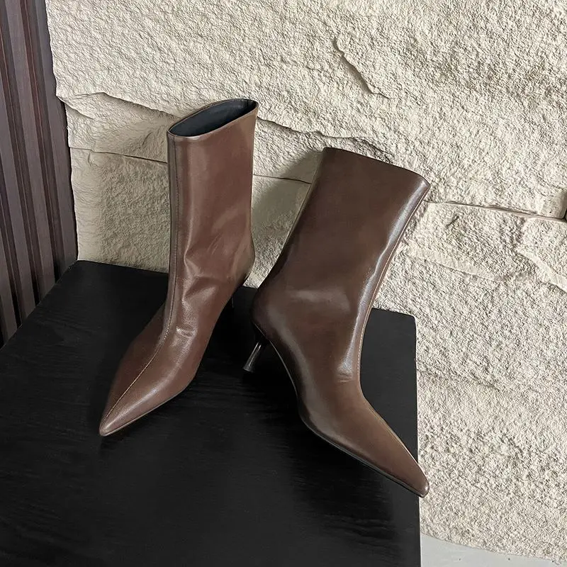 MORAZORA Size 34-42 New Half Boots Real Leather Pointed Toe Mid Calf Fashion Boots Autumn Winter Ladies Party Dress Shoes