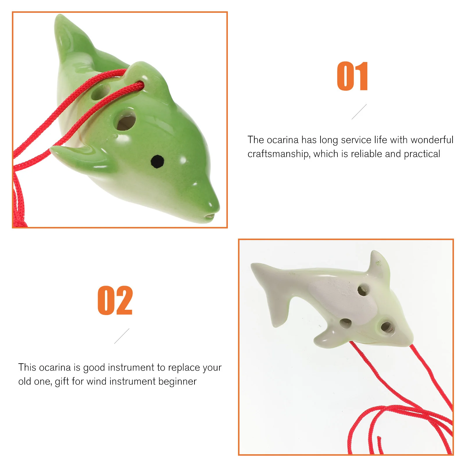 

6-Hole Dolphin Ceramic Ocarina Smooth Surface Beginner Practice Portable Alto Wind Instrument Ceramic 6-Holes Ocarina