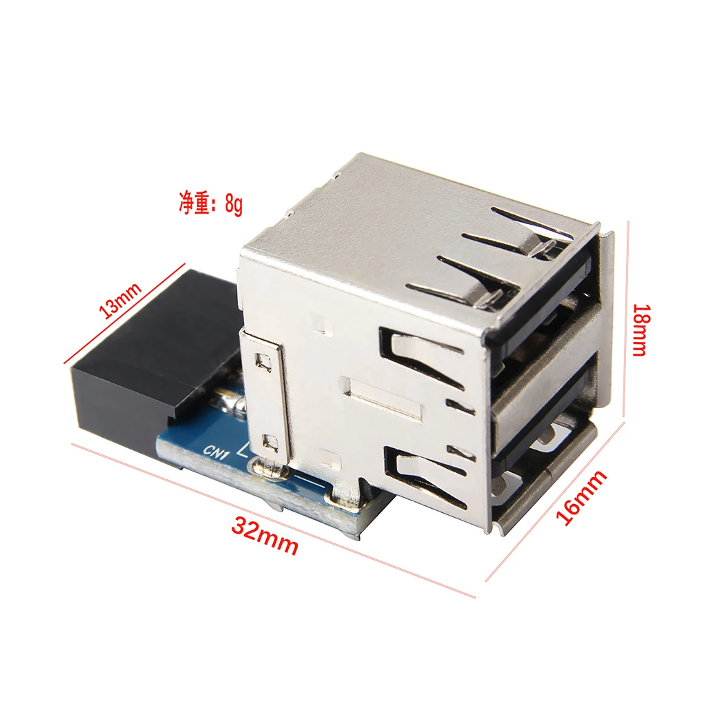 Adaptador USB interno para PC, convertidor de 2 puertos 2,0, 9 pines hembra A 2 puertos hembra, placa base PCB, extensor de tarjeta, nuevo