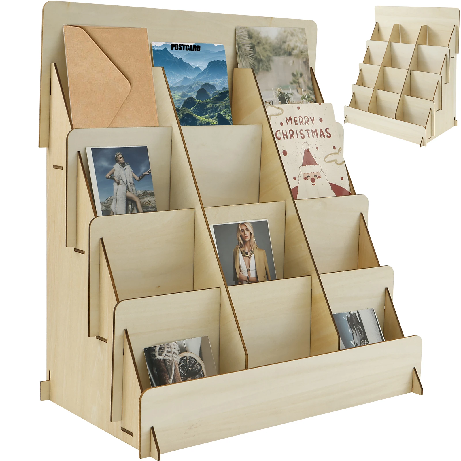 4 Layer Card Display Rack Wooden Sticker Display Rack multi-layer Removable Card Organizer Rack Multipurpose Brochure Holder