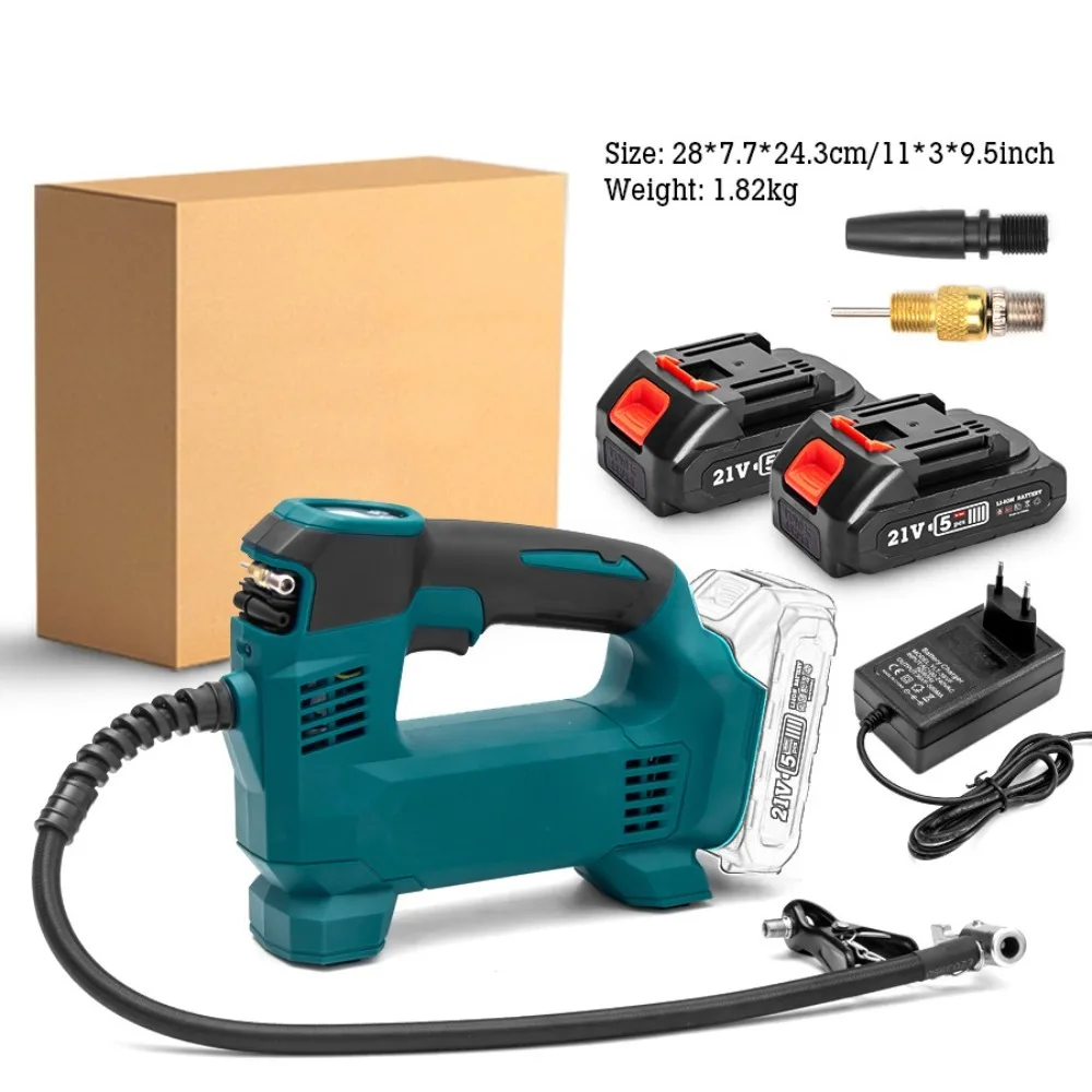 21V Kabelloser Auto-Reifenfüller 120PSI Tragbare Luftpumpe mit Digitalanzeige & LED-Licht, Doppelbatterie