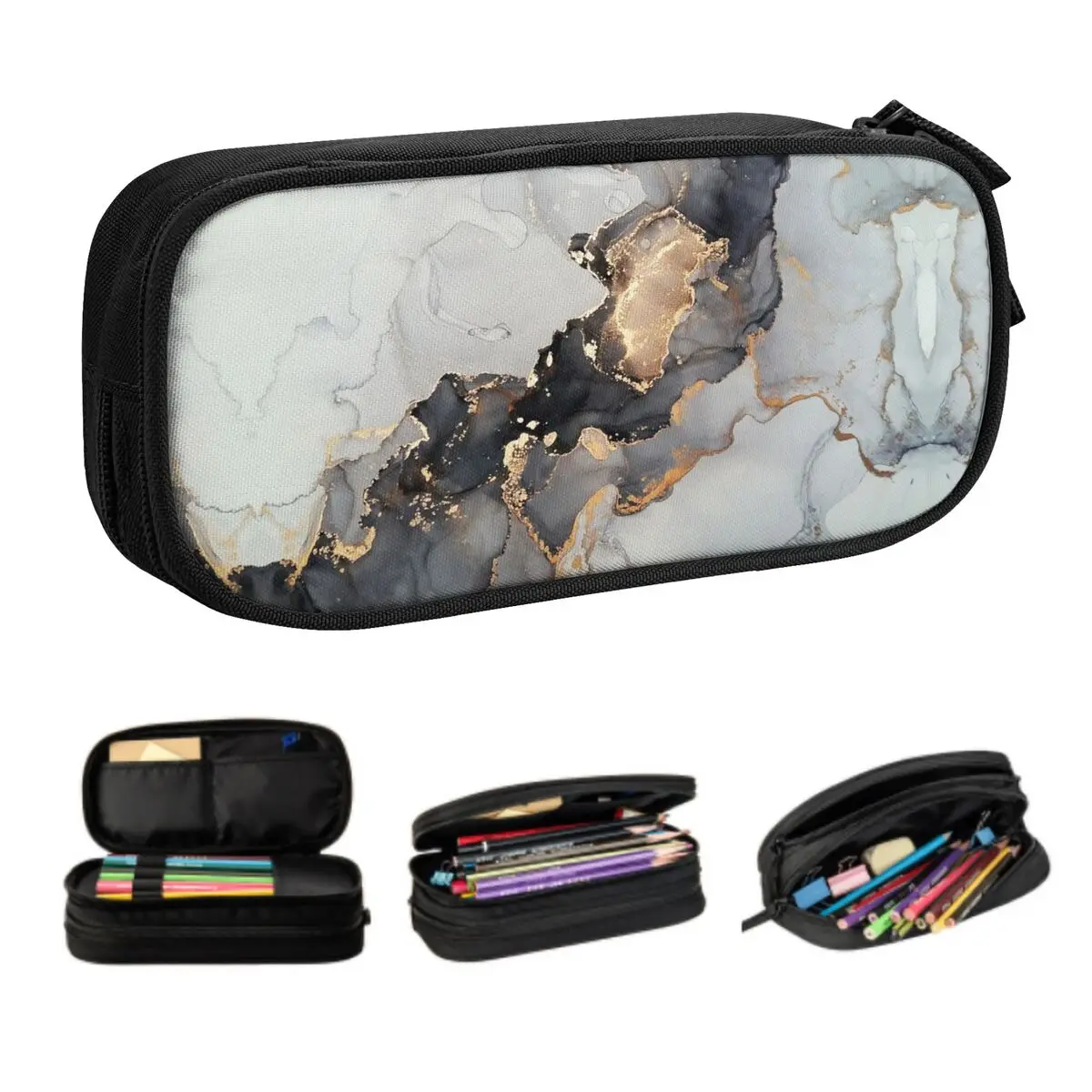 

Симпатичные пеналы с черно-белым мрамором на заказ для девочек и мальчиков, пенал большой емкости, школьные аксессуары