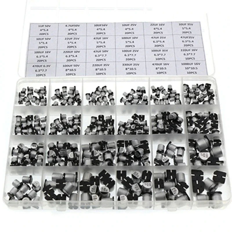 400pcs 1UF~1000UF 6.3V-50V 400Pcs 24Value Aluminum Electrolytic Capacitors Stable & Durable Electrolytic Capacitors