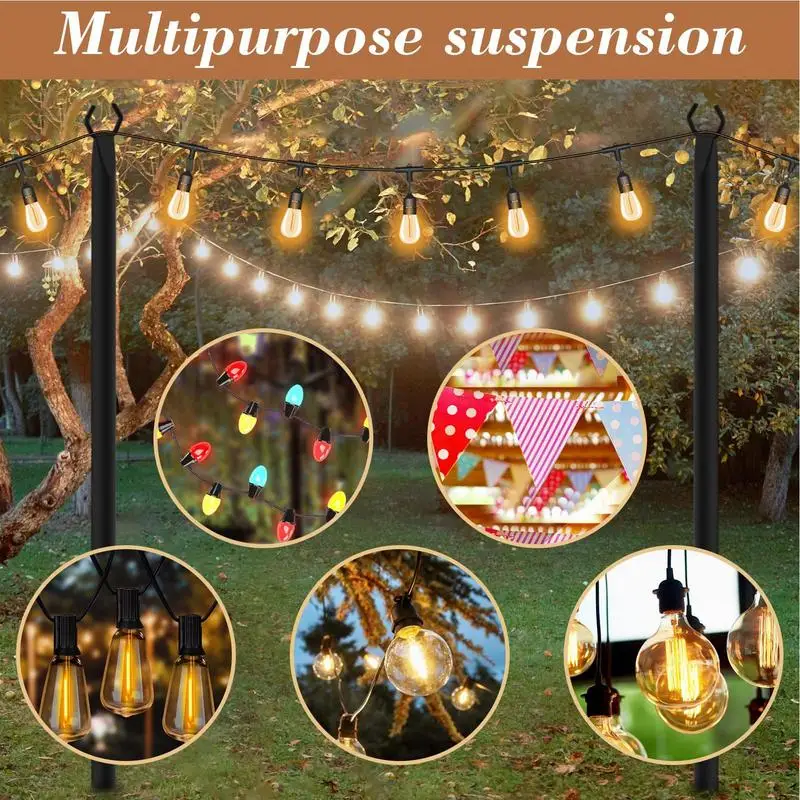 String Light Poles 2X Garden Light Poles Metal String Yard Light Poles Lawn Garden Light Poles Heavy Duty Metal Garden Outdoor