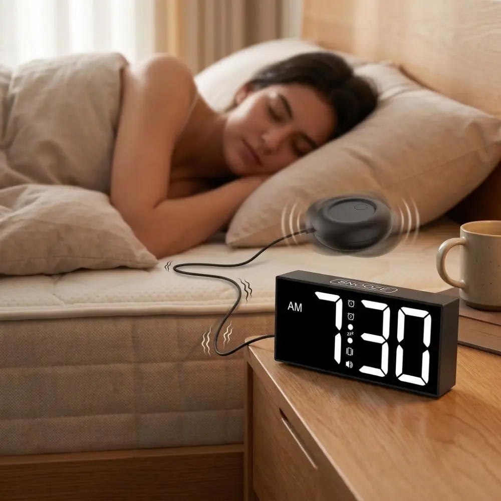 Super Loud Vibrating Electronic Alarm Clock Adjustable Volume Adjustable Brightness Digital Alarm Clock Large Display LED Screen