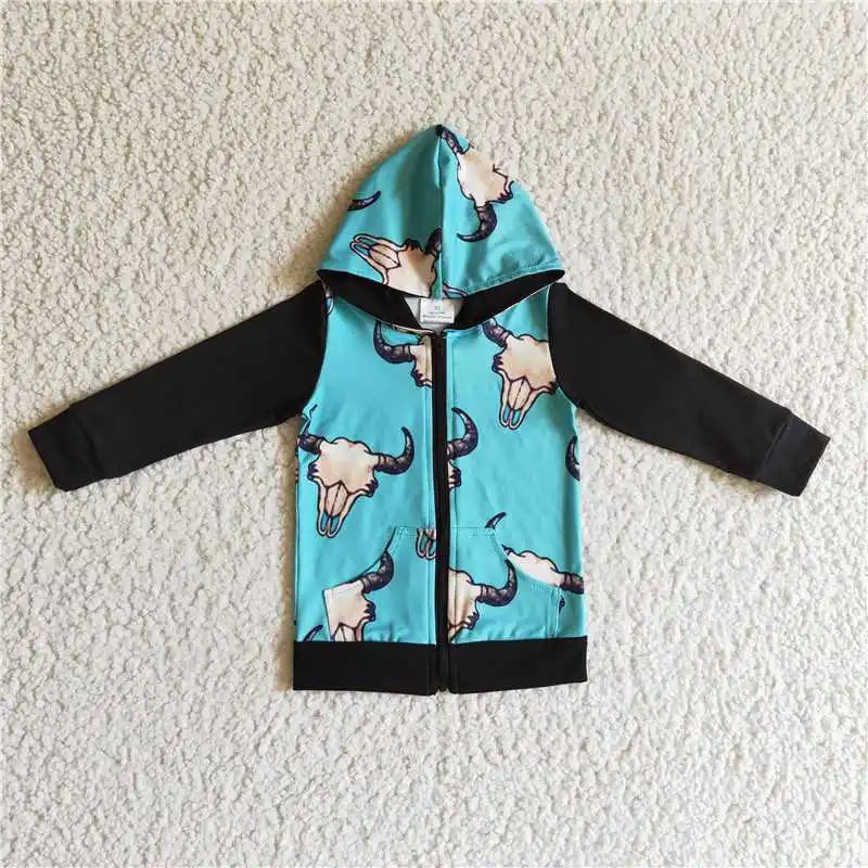 

BT0083 boys long sleeve zipper jacket cow print with a hat