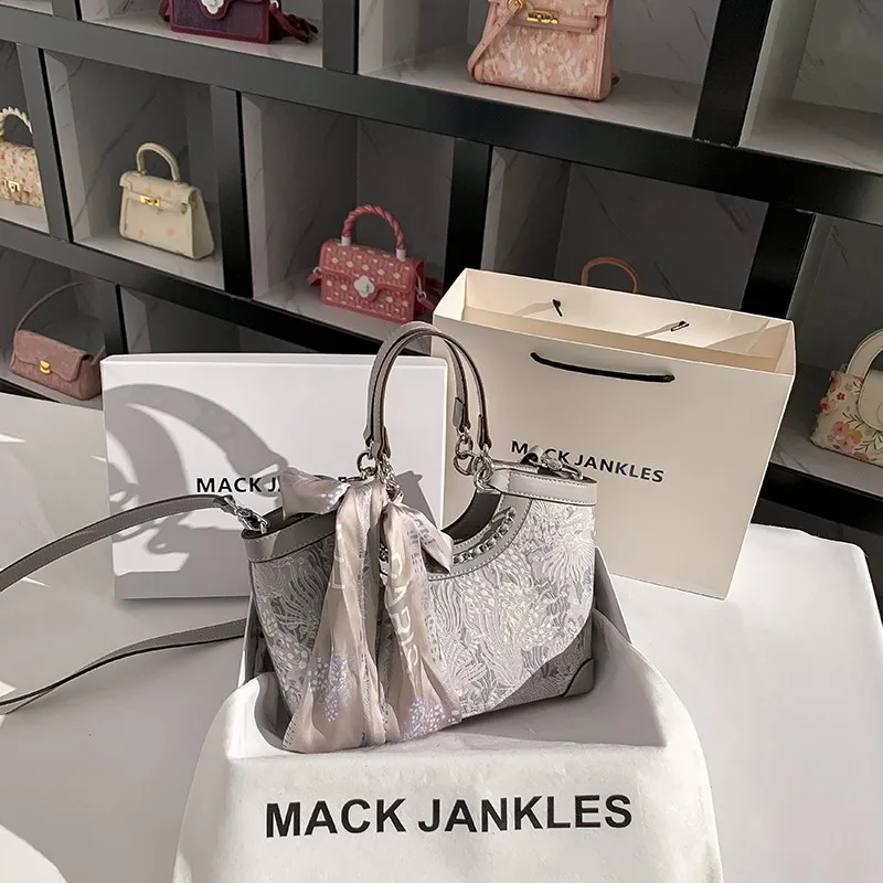 

Ma Jankles Genuine Leather Tote Bag Women's Faionable Basket Handbag Embroidered High-End Sensation ular Fem Bag