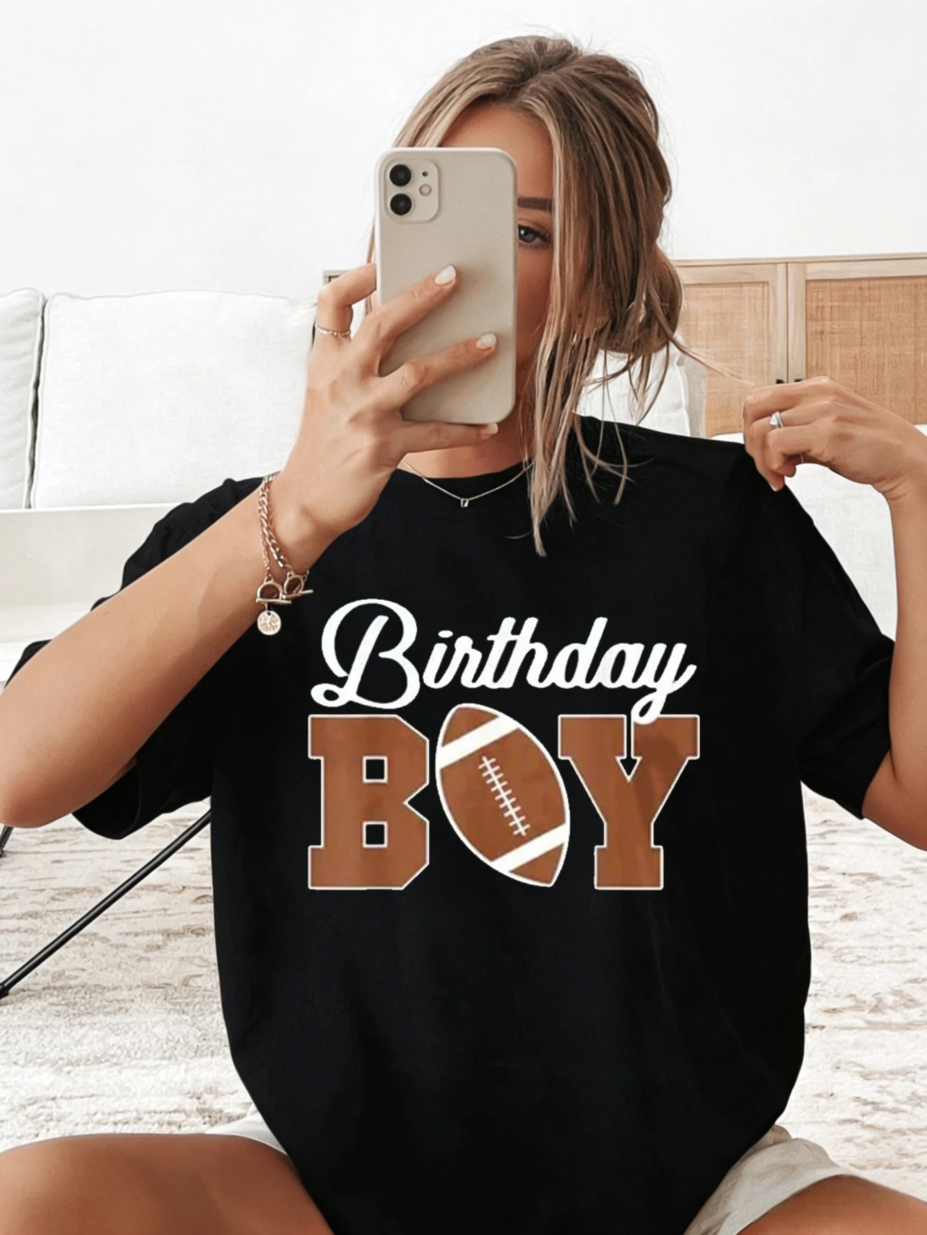 Womens T Shirts Women Summer Casual Cotton Graphic Birthday Boy Football Printed Short Sleeve T Shirt for Her - Birthday Gift
