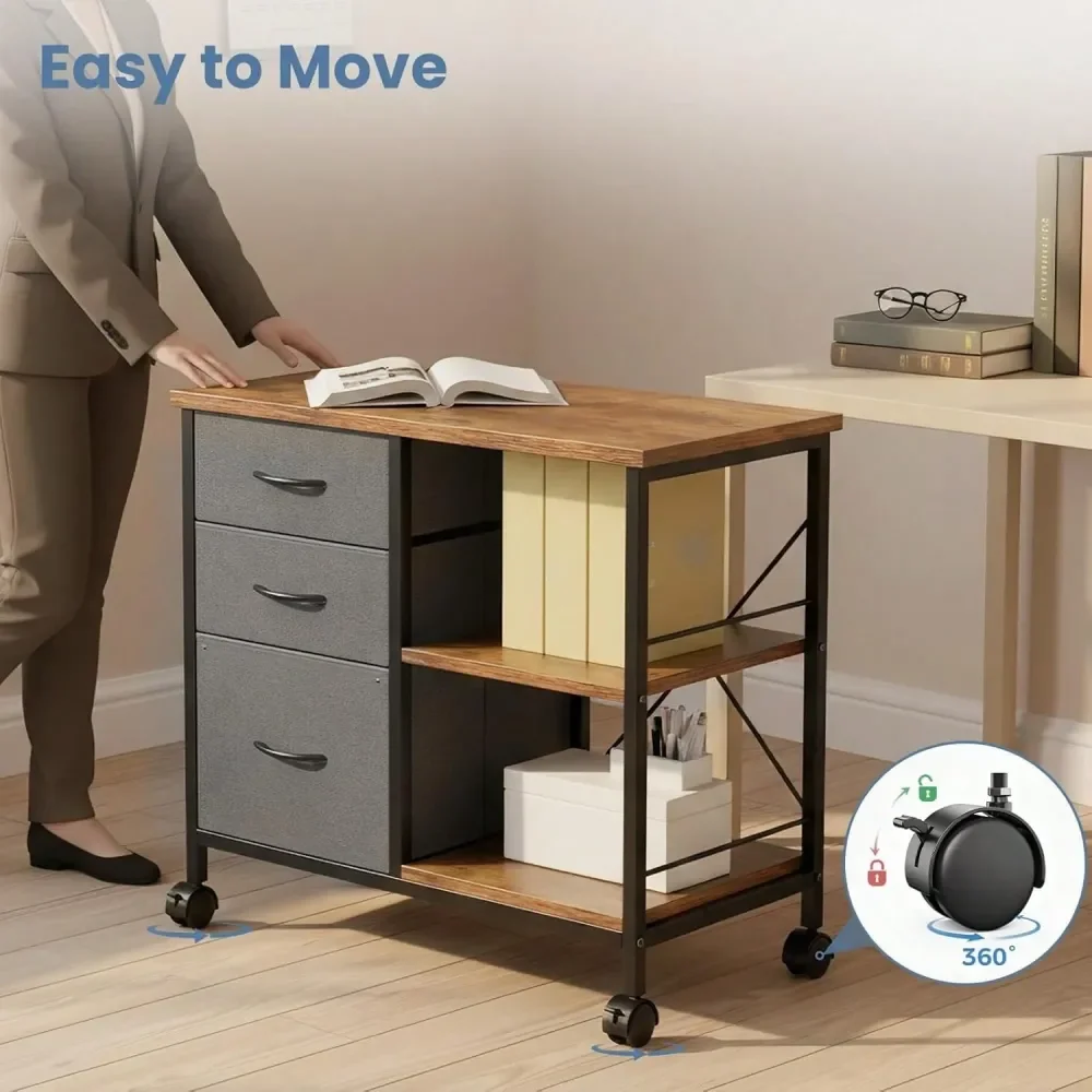 

Office Storage Cabinets And Shelving3Tier Mobile File Cabinet, Printer Stand With Storage, Office Table With Drawers And Back Su