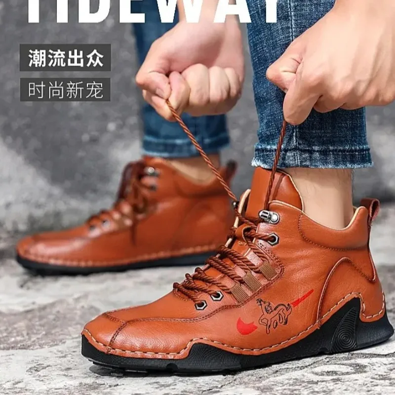 

Size 48 Mens Shoes High Quality Men's Leather Boots Fashion Ankle Boots for Men Outdoor Hiking Boots Shoes Men Leather Original