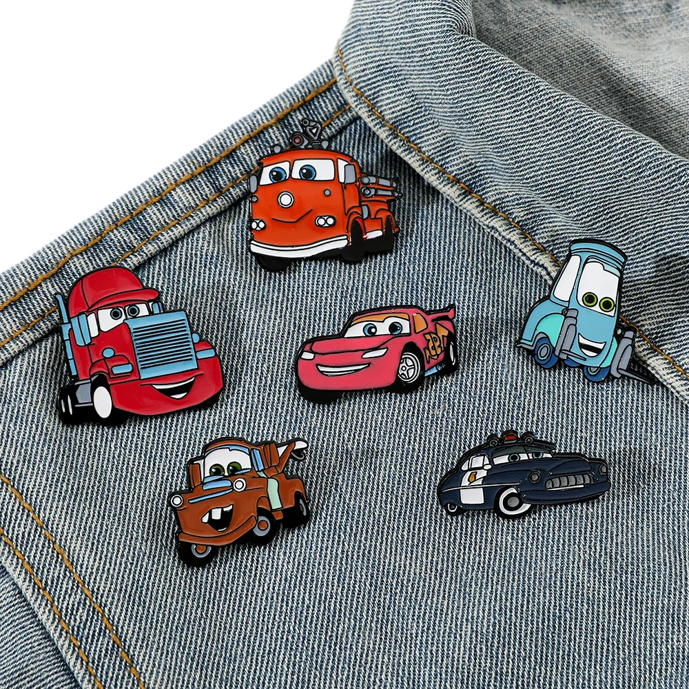 Disney Cartoon Creative Cars Brooch Lightning McQueen Anime Enamel Pins Cool Badge for Backpack Cloths Jewelry Accessories Gift