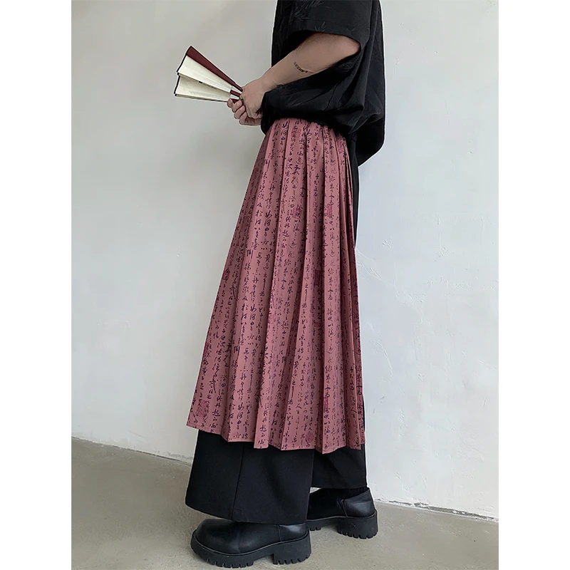 UMI MAO Yamamoto Dark Style Calligraphy Cutting Splicing Layered Skirt Pants Men's Wide Leg Samurai Pants Casual Pants