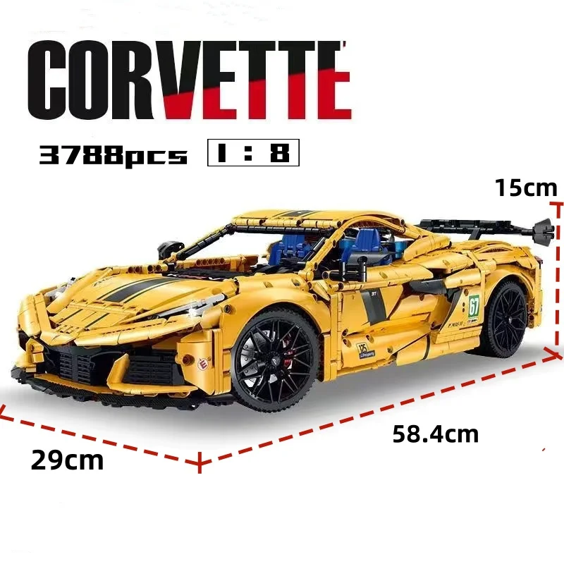 MOC 3788 Corvette C8 Super Sport Car Building Blocks, 1:8 Modelo, Acessório de Tecnologia de Alta Tecnologia, Brinquedos de Tijolos, Novo, Em Stock