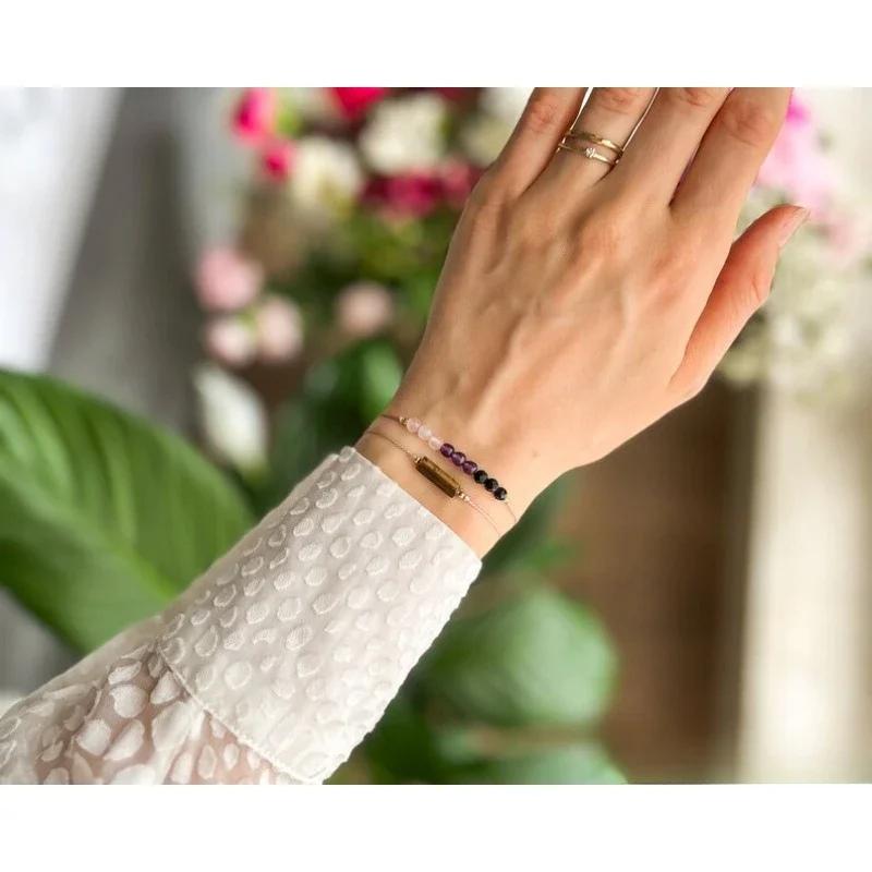 طقم سوار واقي من Empath ، حجر عين النمر ، حماية الطاقة ، الجمشت ، التورمالين الأسود ، الكوارتز الوردي