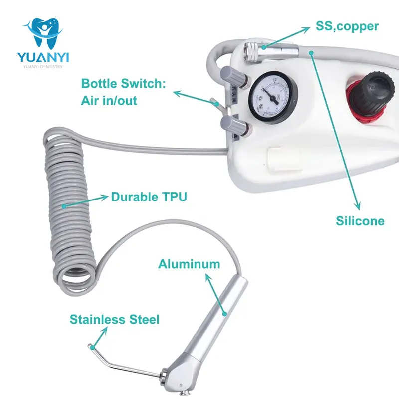 Przenośna jednostka dentystyczna Turbina 4 otwory 2 otwory 3-drożna strzykawka Plastikowa obudowa współpracuje ze sprężarką POWIETRZA