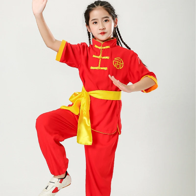 Fato de Tai Chi Wushu manga curta infantil, uniforme de Kung Fu, performance tradicional para adultos, artes marciais, crianças, roupas de Kung Fu, verão