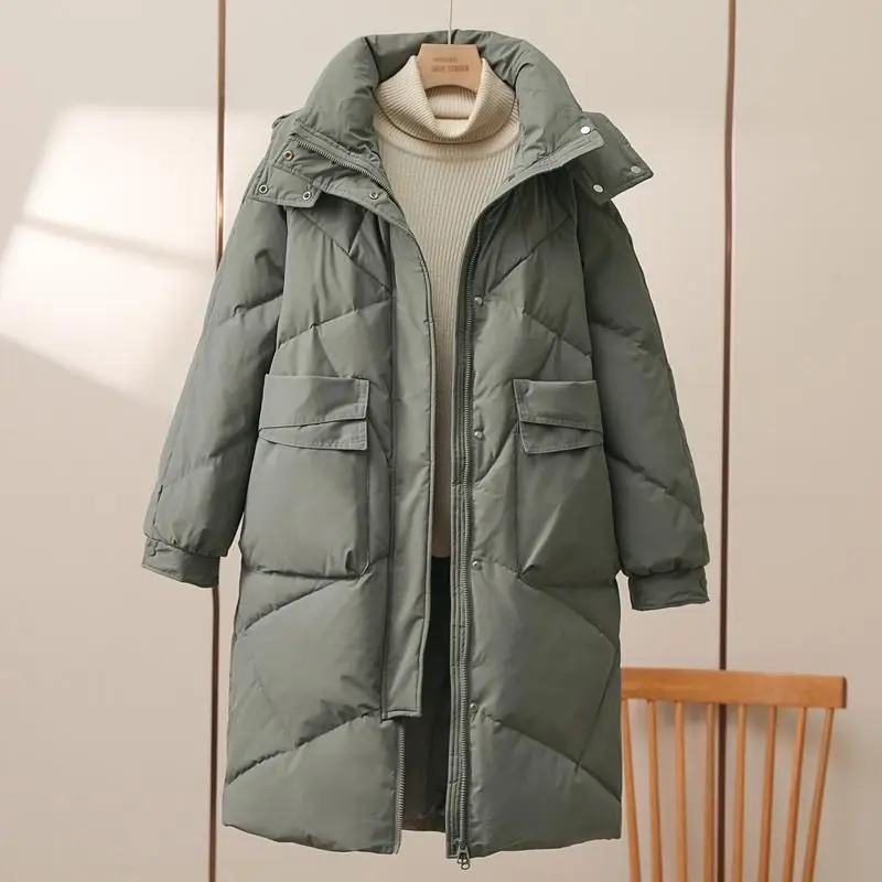 Winter Cotton Women Medium To Long Thickened Hooded Windproof Cotton Jacket Women\'s Cotton Jacket Winter Clothes Women Coat