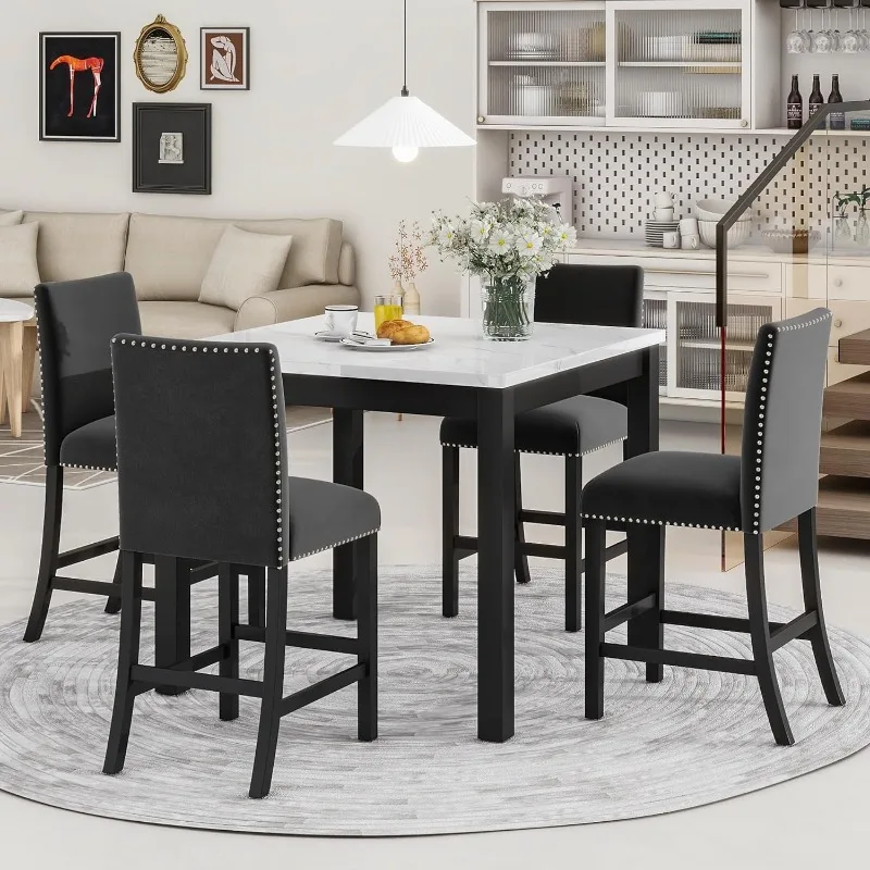 

Dining Table Set for 4, Rustic Minimalist Wood 5-Piece Dining Table Set with 4 X-Back Chairs, Dining Room Set for Small Places