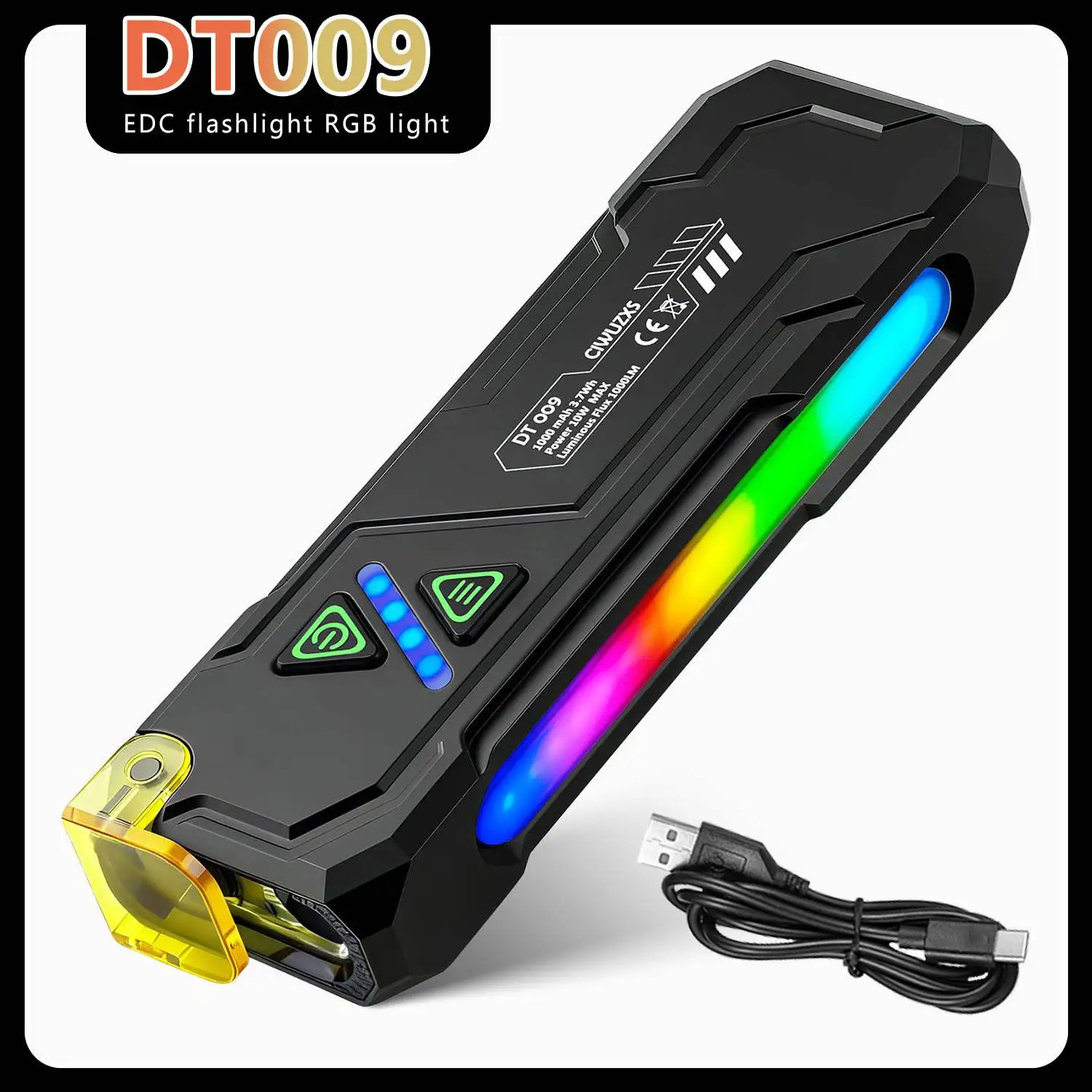 الأشعة فوق البنفسجية LED EDC مصباح يدوي نوع C قابلة للشحن ضوء العمل الشعلة مع مشبك مغناطيسي مقاوم للماء التخييم جيب الألومنيوم فانوس الطوارئ
