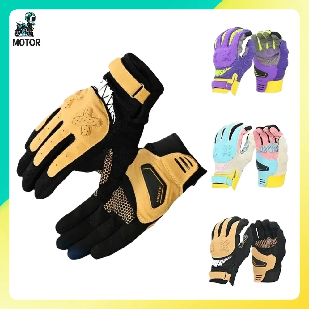 Motorcycle Retro Gloves Touch Screen Unisex MTB Running Fitness Anti-Slip Motorbike Four Seasons Riding Elegant Macaron Gloves