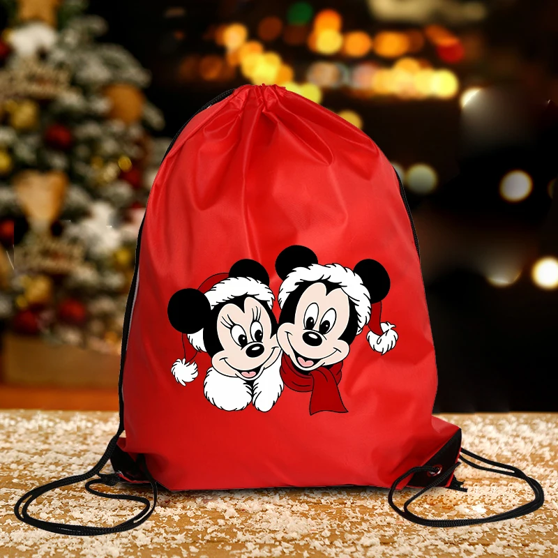 Mickey Minnie Mouse Double Drawstring Pocket Xmas Cute Cartoon Clothes Storage Waterproof Nylon Bag Fashion Christmas Tote Bags