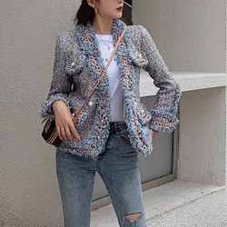 2023 Autumn Winter Heavy Industry Tweed Jacket Women Overcoat Fashion Weave Slim Casual Woolen Jacket Casaco Female Short Tops