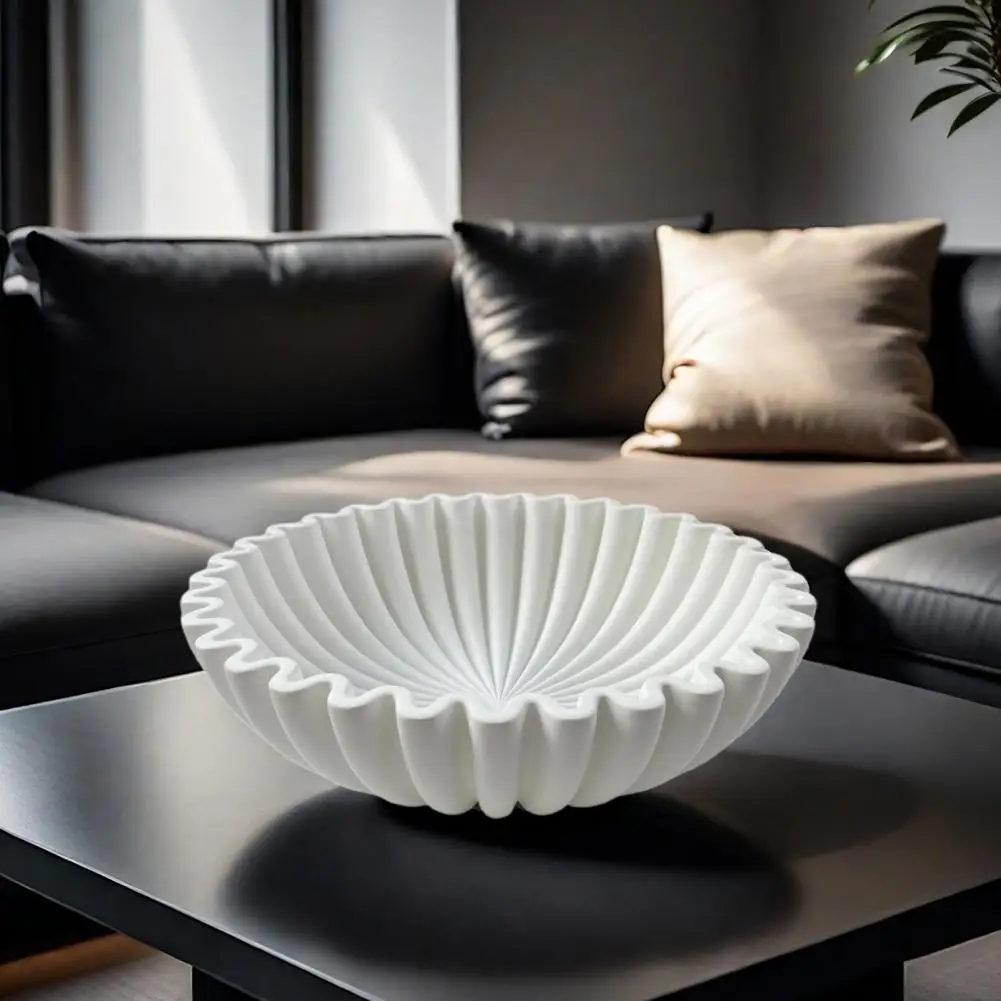 

Resin Bowl Decoration Elegant Black Ruffle Decorative Bowl for Modern Room Home Office Resin Fluted Centerpiece for Coffee Table