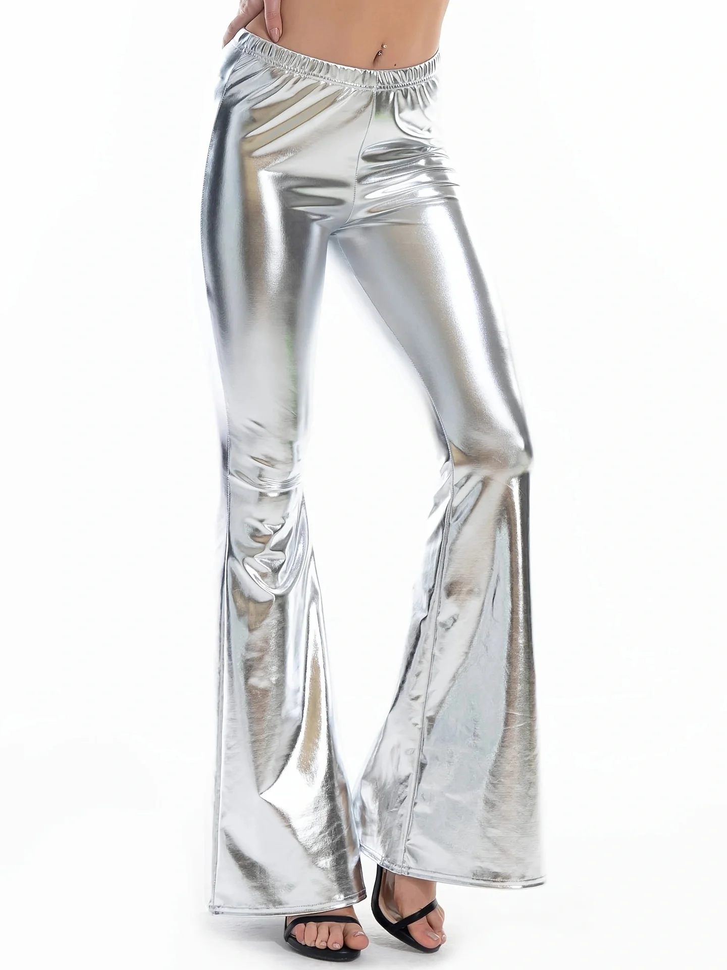 女性のための光沢のある革のパンツ,シルバーのスリムパンツ,ヒップを上げる,ファッショナブル,新しい,春と秋