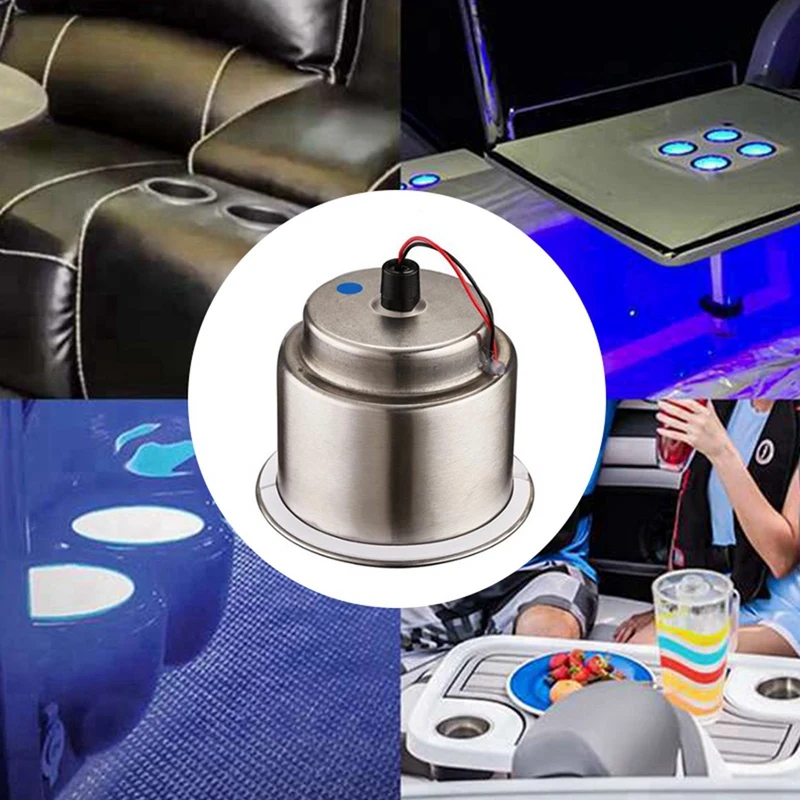 6X Led Light Drink Holder Led Recessed Stainless Steel Cup Drink Holder Cup Shape For Car Marine Boat