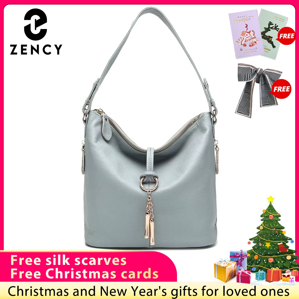 

Zency Elegant Blue Women Shoulder Bag 100% Genuine Leather White Hobos Handbag Lady Messenger Purse Charm Lock Decoration Red