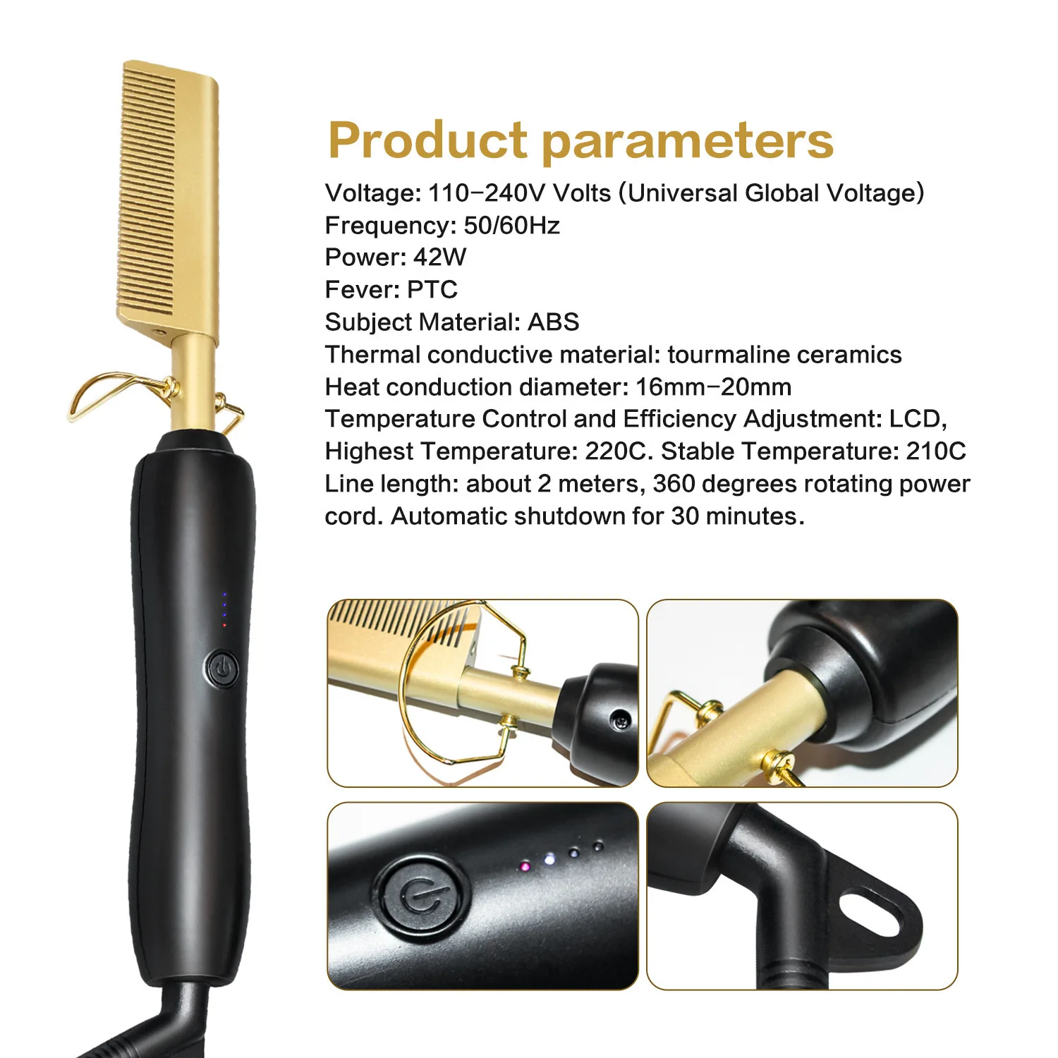 

New Electric Copper Comb Hair Straightener Hair Straightener Dual-purpose Household Handheld Portable Perm Curling Rod
