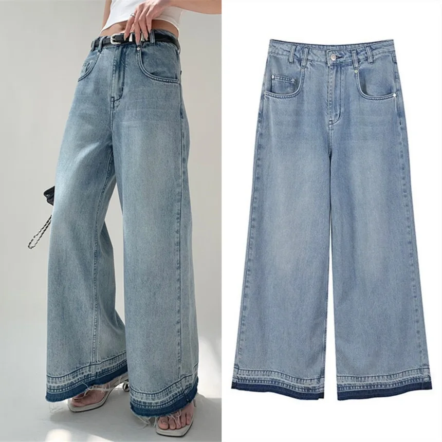 Women loose jeans 2023 new High Waist Wide Leg Shadow Hem Denim Pants