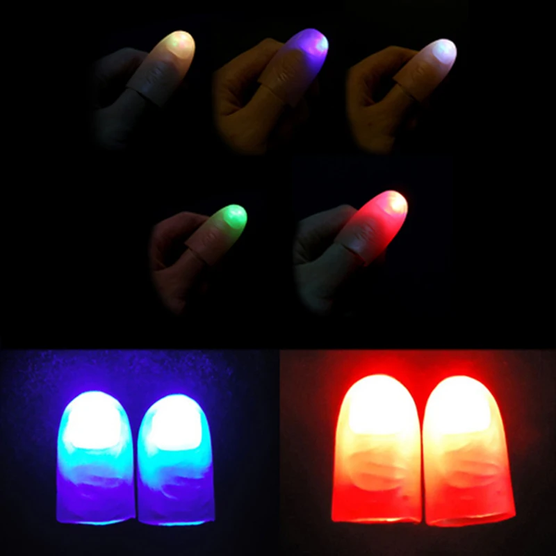 2Pcs party magic light up glow thumbs fingers trick appearing light close up