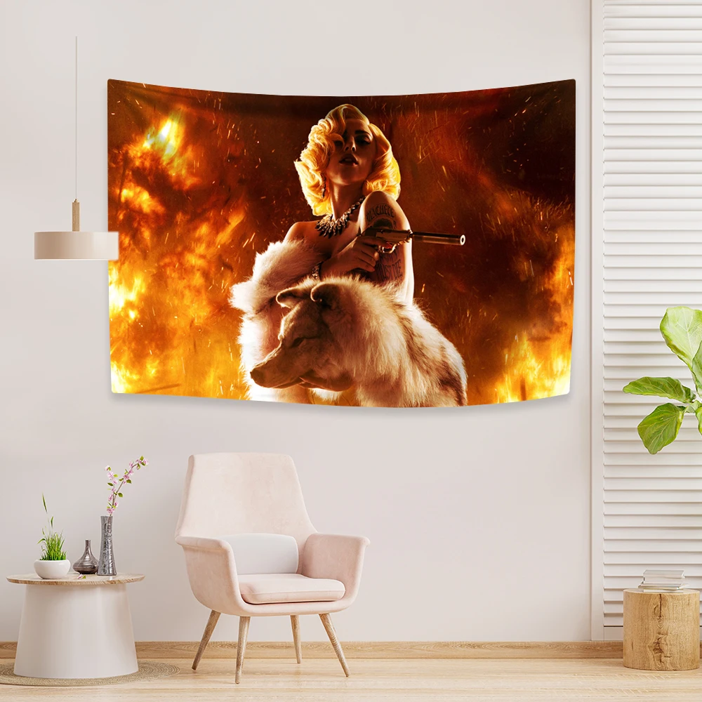 Pop Singer Lady Tapestry Gagas Prints Home Decor Wall Hanging Covering Cloth Bedroom Living Room Background Party Backdrop