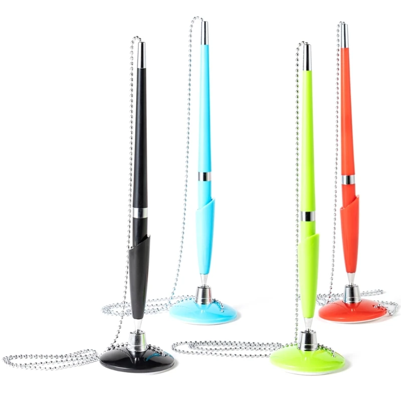 Business Counter Pen Set with Ball Chain Adhesive Bottom Prevent Pen Loss Counter Security Pen, Pen Holder Desktop Pens