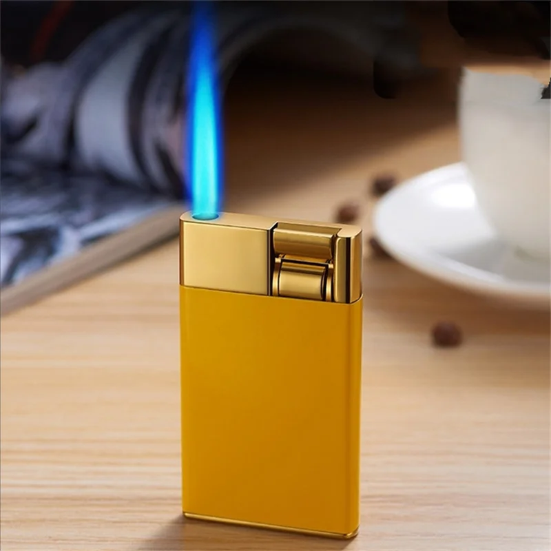 Creative Lever Press Ignition Butane Gas Lighter Outdoor Windproof Mini Turbo Torch Blue Flame Jet Cycle Use Cigar Lighter