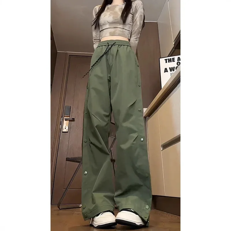 Women's Waterproof Quick Dry Cargo Pants, Summer Breathable Side Button Snap Wide Leg Trousers, Casual Hiking Streetwear
